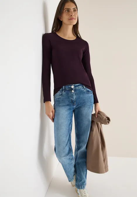 Basic Langarmshirt eggplant red
