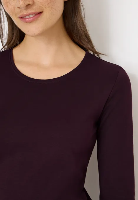 Basic Langarmshirt eggplant red