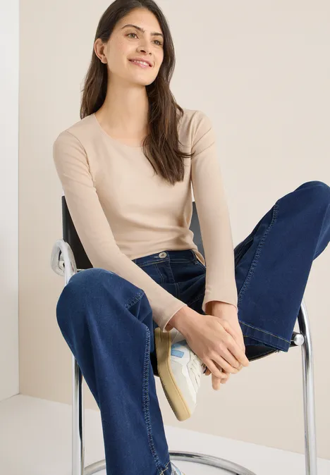 T-shirt basique à manches longues pearl beige