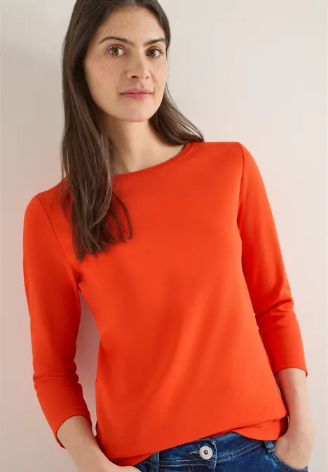 Basic Shirt in Unifarbe cherry tomato orange