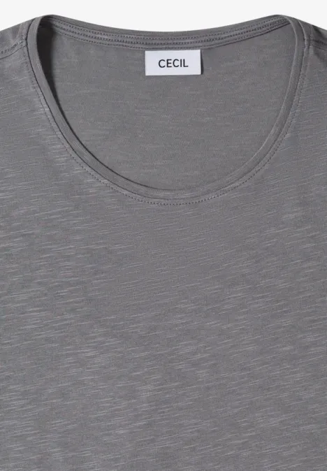 Basic Shirt met ronde hals graphite light grey Grijs T-shirt met ronde hals en 'Cecil'-label.