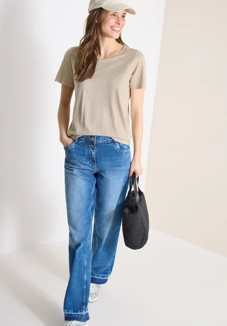 Basic T-Shirt mit Rundhals grain beige