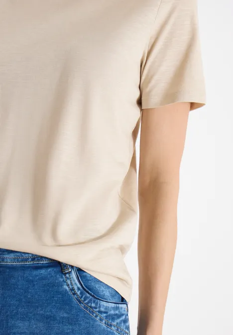 Basic T-Shirt mit Rundhals grain beige