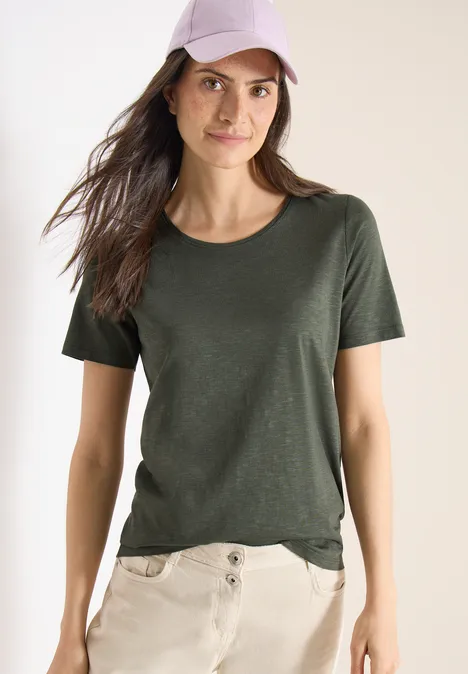 Basic Shirt met ronde hals khaki