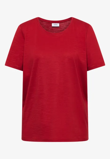 Basic T-Shirt mit Rundhals in Unifarbe tamarillo red Rotes, schlichtes T-Shirt aus Baumwolle mit Rundhalsausschnitt.
