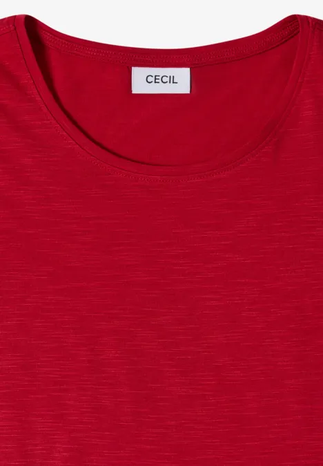 Basic T-Shirt mit Rundhals in Unifarbe tamarillo red Ein schlichtes rotes Damen-Shirt mit Rundhalsausschnitt und Label "CECIL".