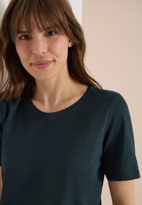 Basic T-Shirt mit Rundhals deep petrol blue