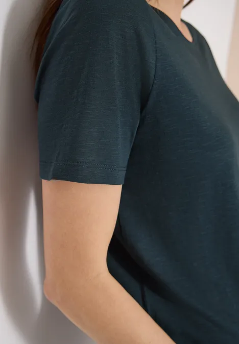 Basic T-Shirt mit Rundhals deep petrol blue