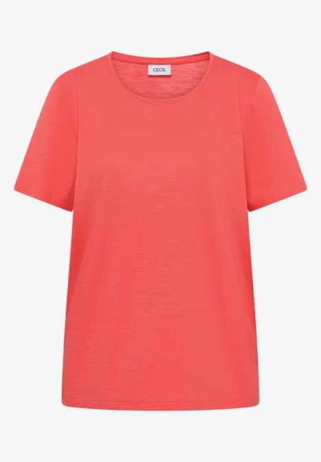 Rotes, schlichtes T-Shirt mit Rundhalsausschnitt, kurzen Ärmeln und gerader Passform.