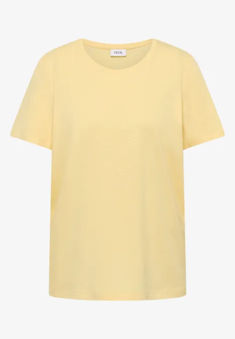 Schlichtes, gelbes Kurzarm-T-Shirt mit Rundhalsausschnitt.