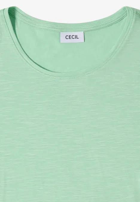 Ein schlichtes, mintgrünes T-Shirt mit Rundhalsausschnitt und feinem Jersey-Stoff, Marke Cecil.