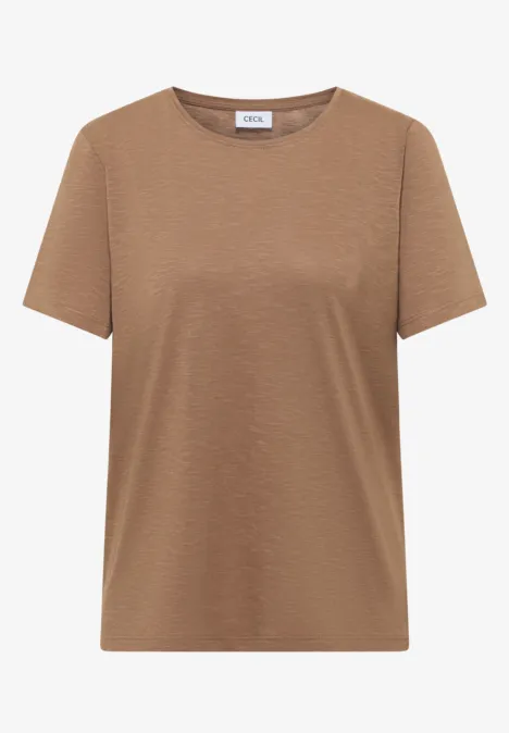 Basic T-Shirt mit Rundhals in Unifarbe creamy mocha Braunes T-Shirt mit rundem Halsausschnitt und kurzen Ärmeln.