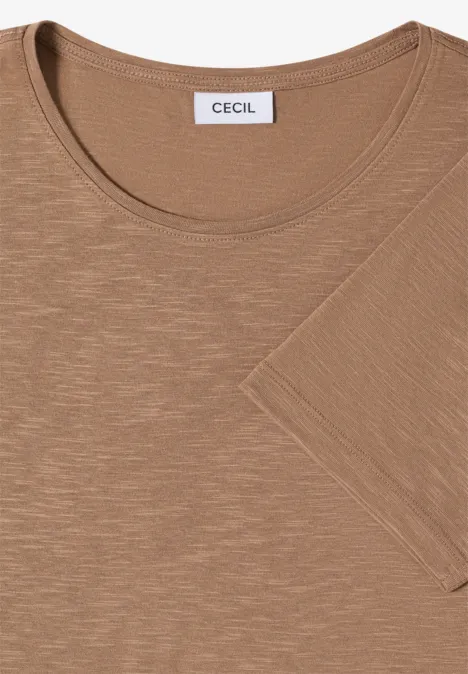 Basic T-Shirt mit Rundhals in Unifarbe creamy mocha Schlichtes, kurzärmliges, braunes T-Shirt mit Rundhalsausschnitt und Label 'CECIL' am Nacken