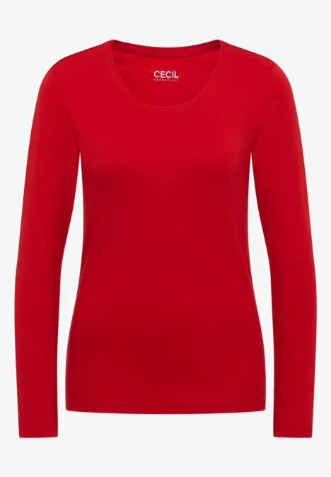 Rood dameslangarmshirt met ronde hals