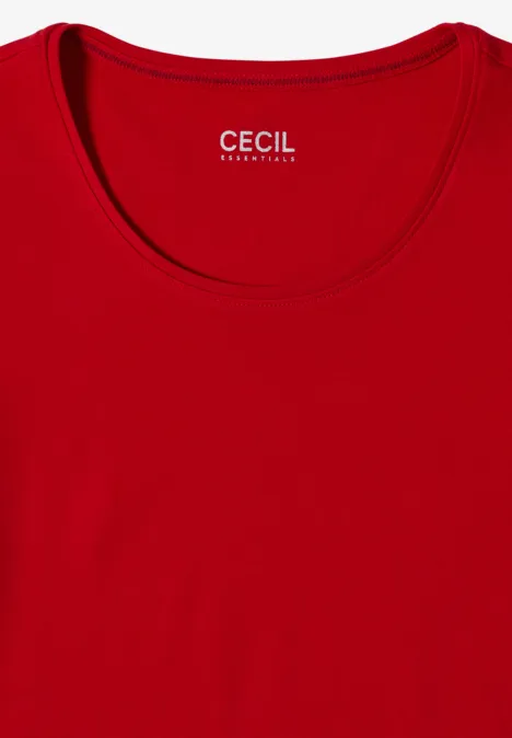 Rood T-shirt met ronde hals en Cecil-logo