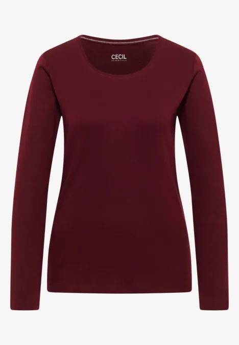 Bordeauxrotes Langarmshirt mit rundem Ausschnitt für Damen