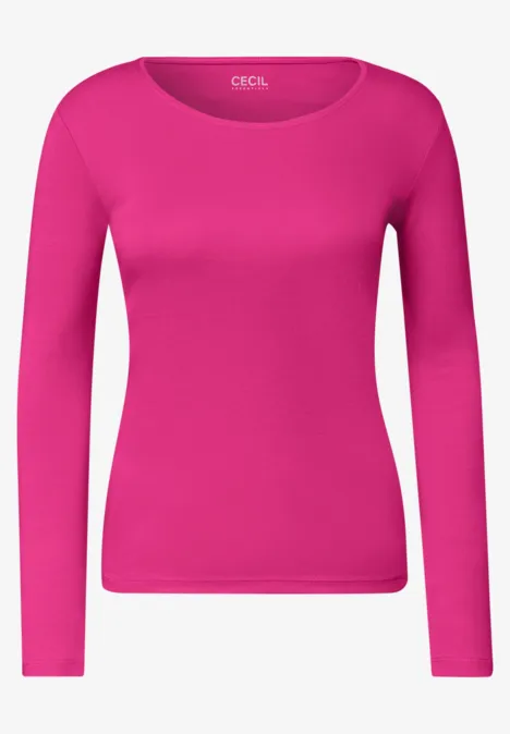 Basic Langarm Shirt mit Rundhals pink flash Leuchtend pinkes Langarmshirt mit Rundhalsausschnitt