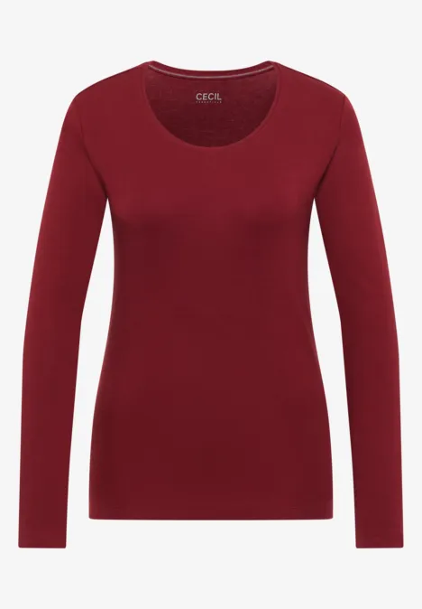 Rotes, enganliegendes Langarmshirt mit Rundhalsausschnitt