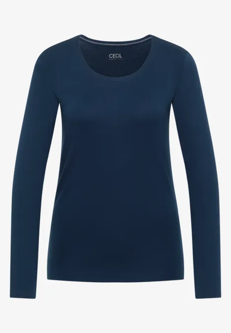 Klassisches dunkelblaues Langarmshirt mit rundem Ausschnitt.