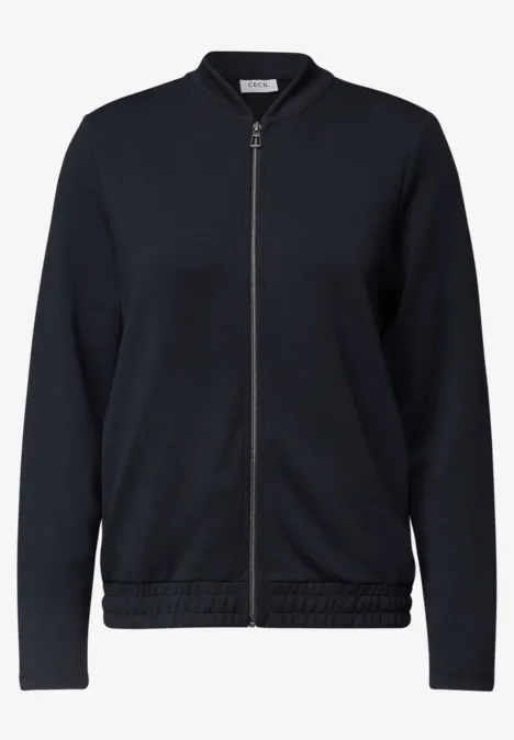 Schwarze, leichte Bomberjacke mit Reißverschluss und elastischem Bund.