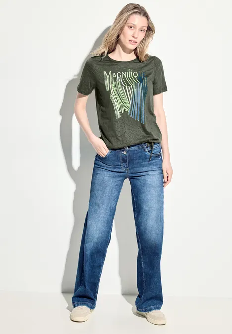 Burn Out T-Shirt mit Print cool khaki