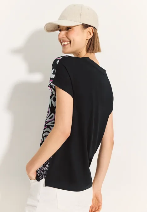 T-Shirt mit Materialmix Black