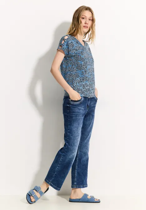 Burn Out Print T-Shirt easy blue