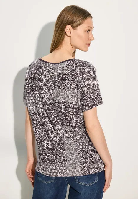 Patchwork Print T-Shirt aubergine red