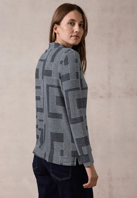 Bedrucktes Langarmshirt deep petrol melange