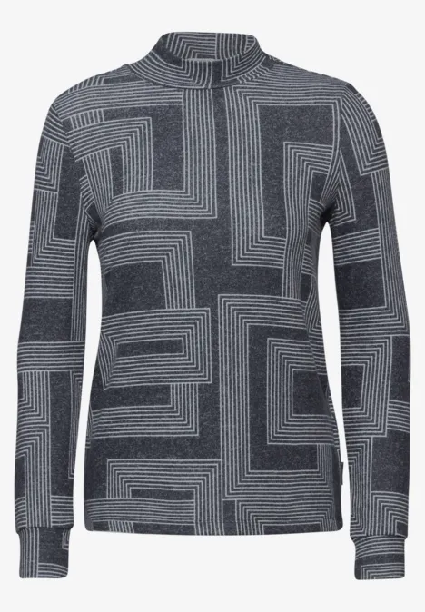 Bedrucktes Langarmshirt deep petrol melange