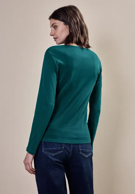 Shirt mit V-Ausschnitt petrol green
