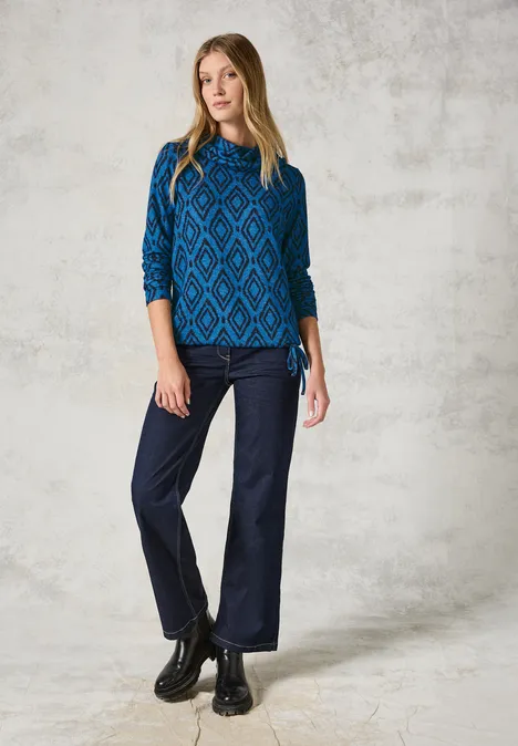 Flauschiges Shirt mit Print aqua melange