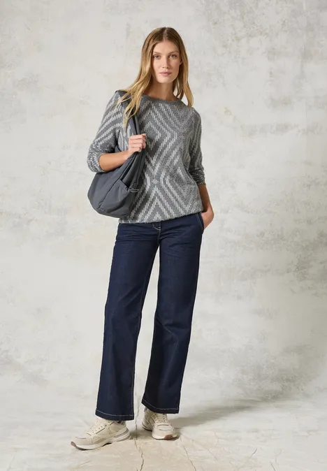 Federgarn Shirt mit Muster platinum grey mel.