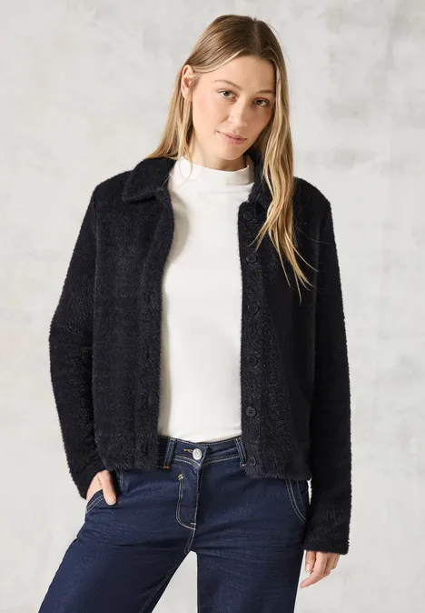 Federgarn-Cardigan deep charcoal grey