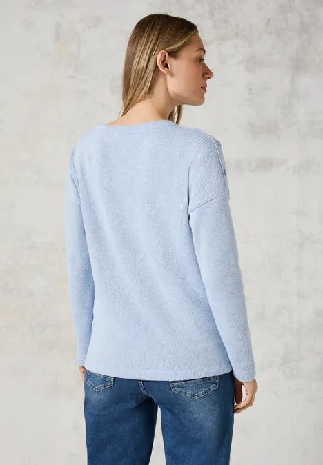 Melange-Shirt mit Knöpfen whisper blue melange