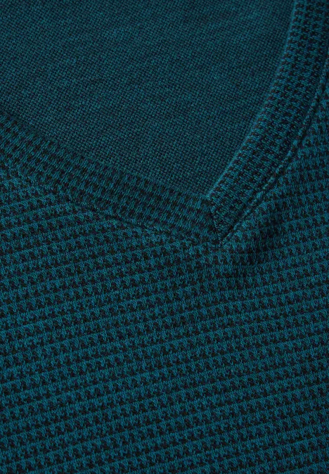 Jaquard-Shirt mit V-Neck atlantic green