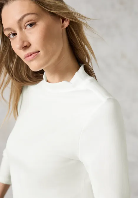 Basic Shirt mit Stehkragen vanilla white