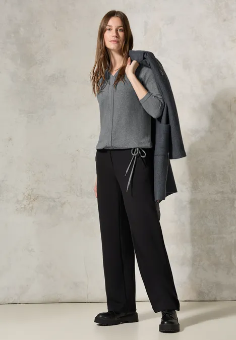 Shirt mit V-Ausschnitt flint grey melange