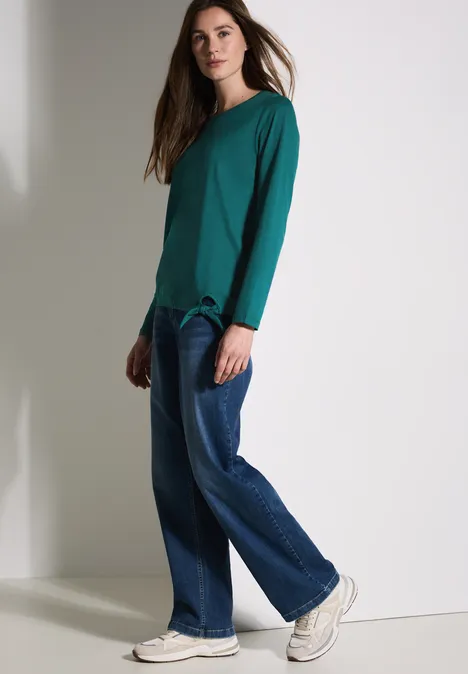 Shirt mit Knoten am Saum petrol green