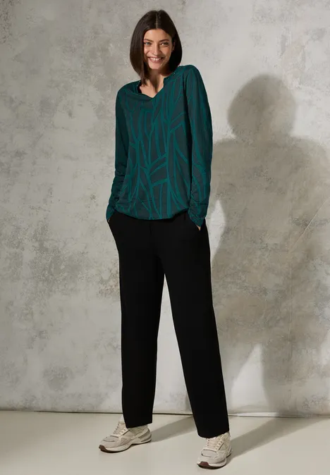 Bedrukt shirt met decoratieve steentjes petrol green