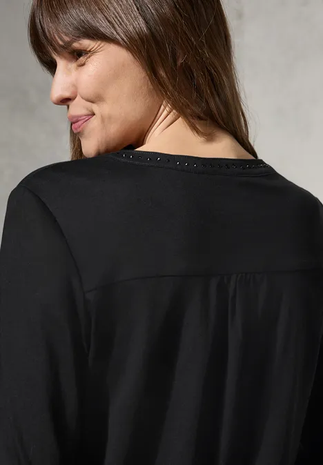 Shirt mit Schmucksteinchen Black