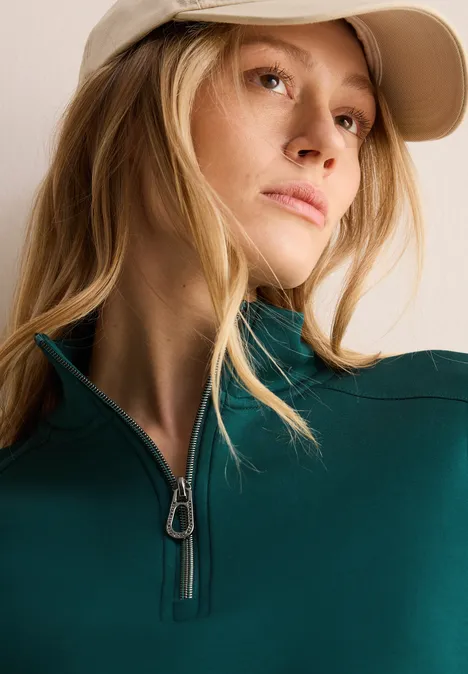 T-Shirt mit Troyer-Kragen petrol green