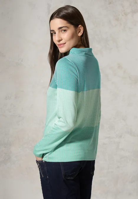 Gestreiftes Colorblock Shirt petrol green