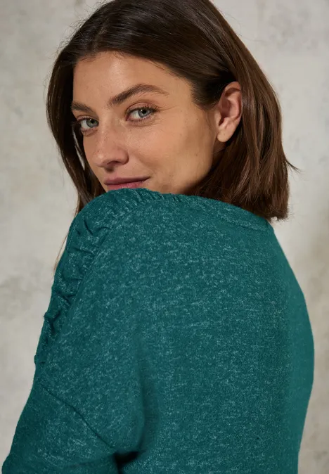 Shirt mit Raffung petrol green melange