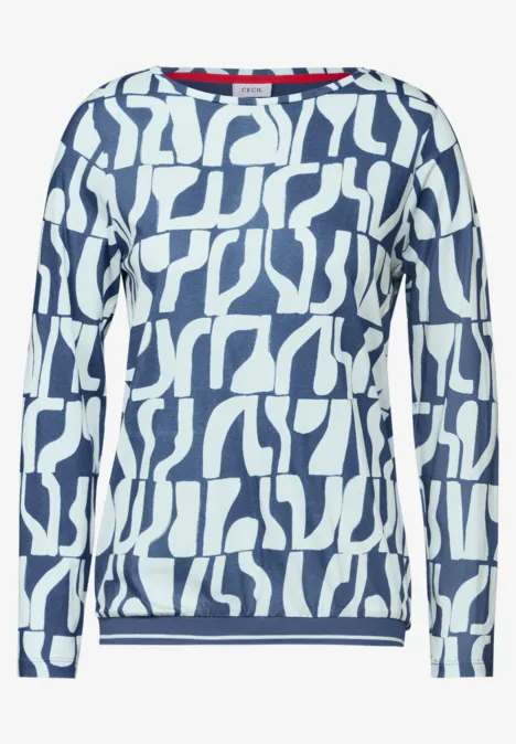 Bedrucktes Rippstrukturshirt true navy