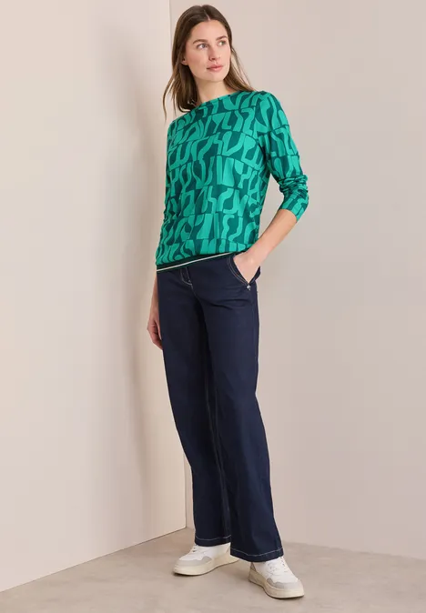 Bedrucktes Rippstrukturshirt sea green