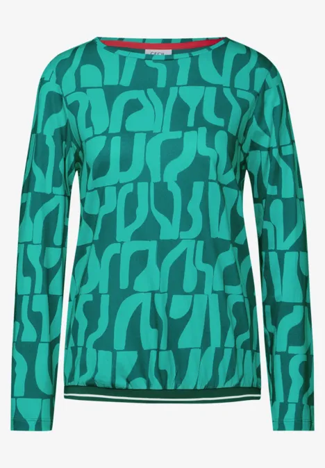 Bedrucktes Rippstrukturshirt sea green