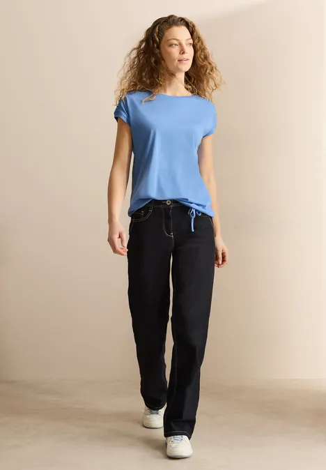 T-Shirt mit Raffung aster blue
