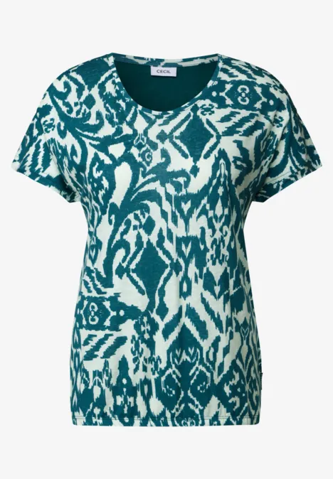 Print-Shirt mit Knopfdetail green lagoon