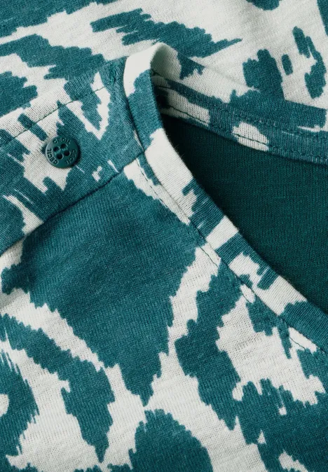 Print-Shirt mit Knopfdetail green lagoon